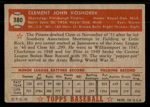1952 Topps Baseball #380 Clem Koshorek Pirates VG-EX 555679