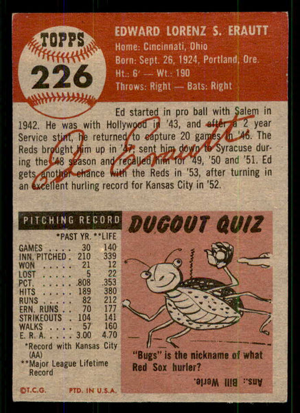 1953 Topps Baseball #226 Ed Erautt Reds VG-EX 555685