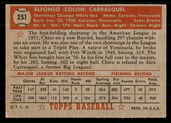 1952 Topps Baseball #251 Chico Carrasquel White Sox VG-EX 555699