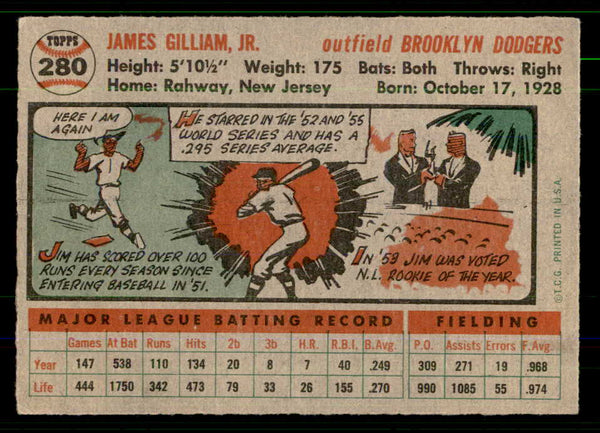 1956 Topps Baseball #280 Jim Gilliam Dodgers EX+/EX-MT 555704