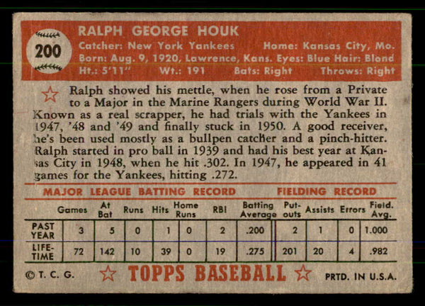 1952 Topps Baseball #200 Ralph Houk Yankees FR-GD 555711