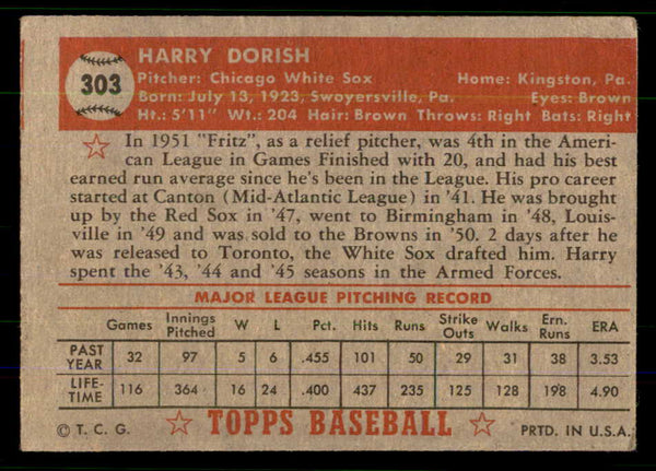1952 Topps Baseball #303 Harry Dorish White Sox VG-EX 555716