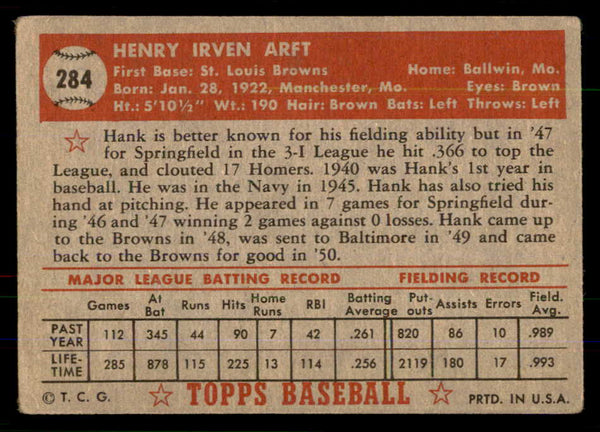 1952 Topps Baseball #284 Hank Arft Browns VG-EX 555721