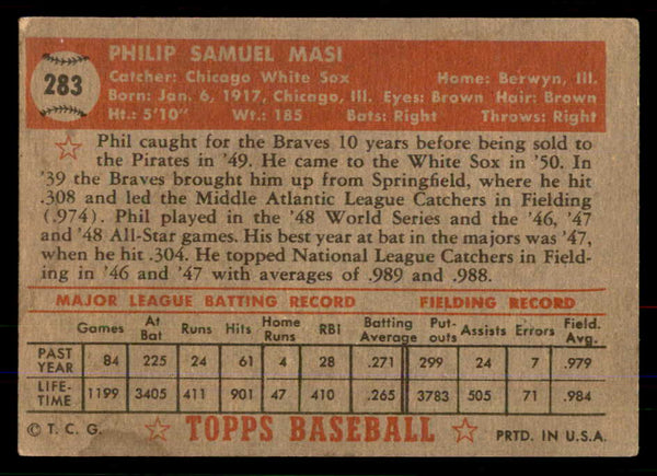 1952 Topps Baseball #283 Phil Masi White Sox VG-EX 555722