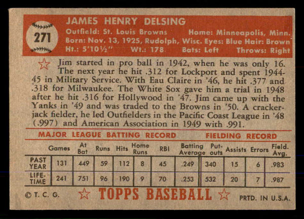 1952 Topps Baseball #271 Jim Delsing Browns EX 555732