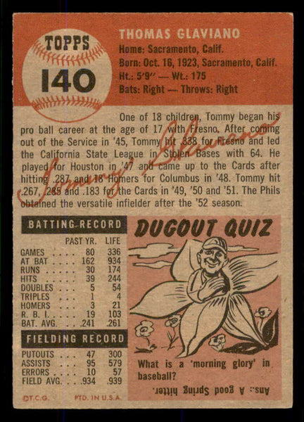 1953 Topps Baseball #140 Tommy Glaviano Phillies EX-MT 555737
