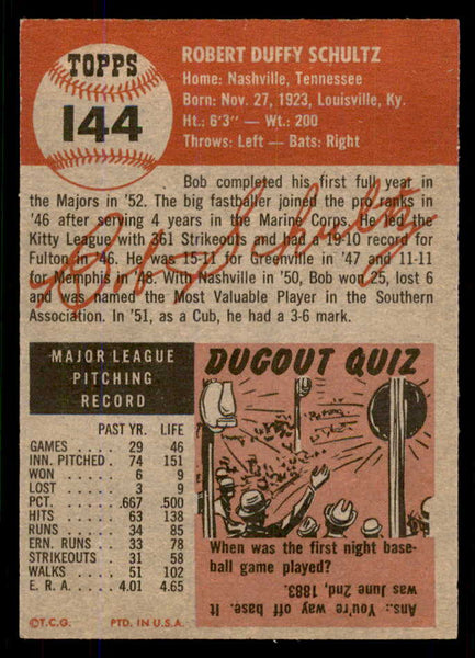 1953 Topps Baseball #144 Bob Schultz Cubs EX-MT 555739