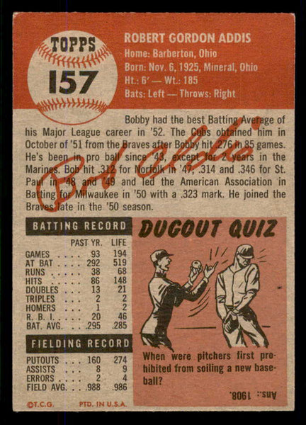 1953 Topps Baseball #157 Bob Addis Cubs EX-MT 555742