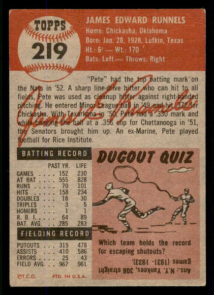 1953 Topps Baseball #219 Pete Runnels Senators EX-MT 555759