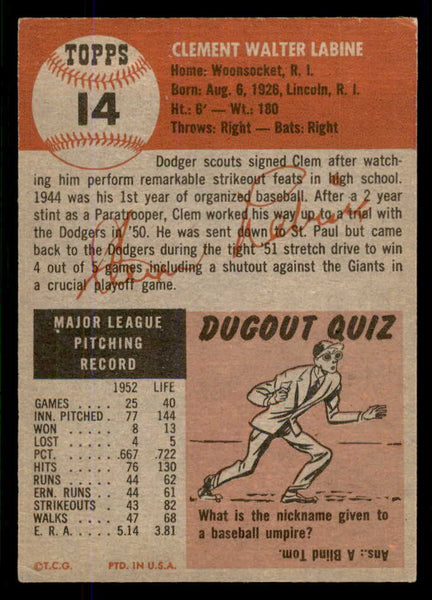 1953 Topps Baseball #014 Clem Labine Dodgers EX-MT 555764