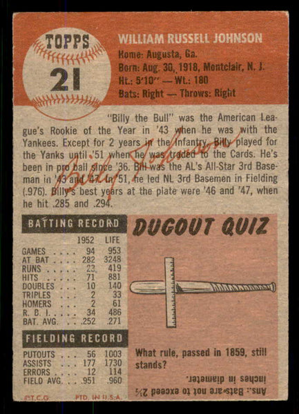 1953 Topps Baseball #021 Billy Johnson Cardinals EX-MT 555766