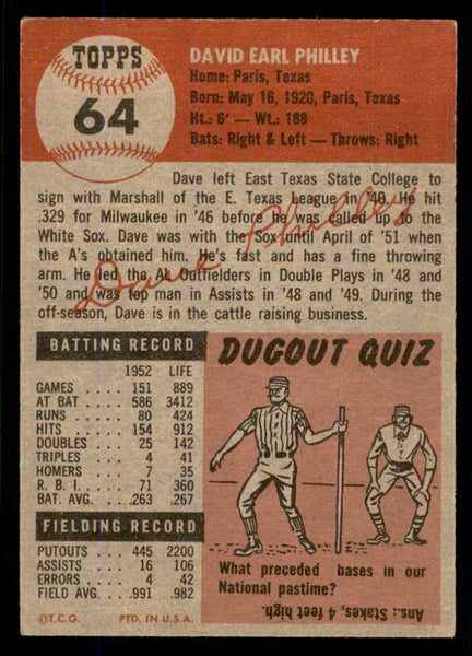 1953 Topps Baseball #064 Dave Philley A's EX-MT 555778