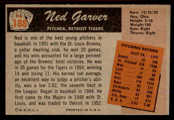 1955 Bowman Baseball #188 Ned Garver Tigers EX-MT 555794