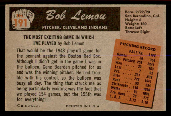 1955 Bowman Baseball #191 Bob Lemon Indians EX+/EX-MT 555796