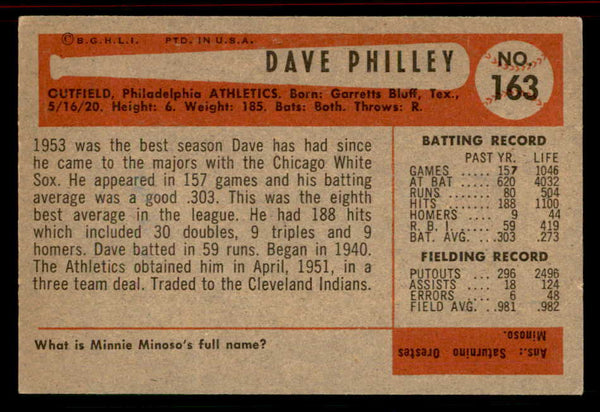 1954 Bowman Baseball #163 Dave Philley A's EX-MT Trade 555807