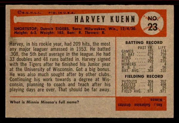 1954 Bowman Baseball #023 Harvey Kuenn Tigers EX-MT 555810