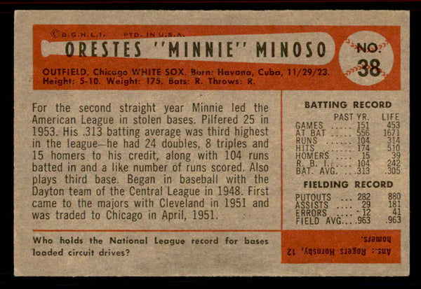 1954 Bowman Baseball #038 Minnie Minoso White Sox EX+ 555814