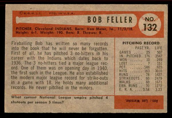 1954 Bowman Baseball #132 Bob Feller Indians EX-MT 555819