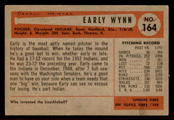 1954 Bowman Baseball #164 Early Wynn Indians VG-EX 555827