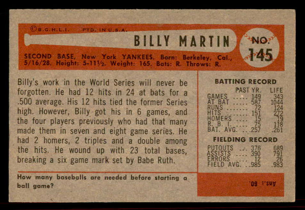 1954 Bowman Baseball #145 Billy Martin Yankees EX-MT 555828