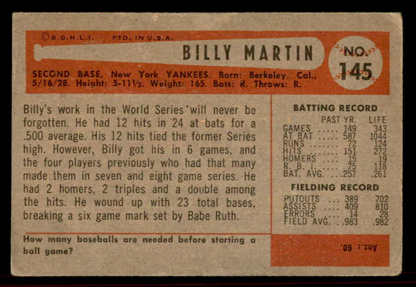 1954 Bowman Baseball #145 Billy Martin Yankees VG-EX 555829