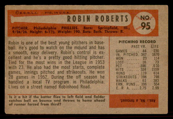1954 Bowman Baseball #095 Robin Roberts Phillies VG-EX 555832
