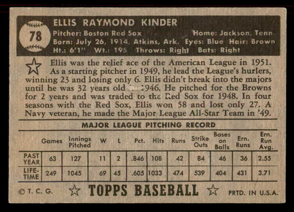 1952 Topps Baseball #078 Ellis Kinder Red Sox VG Black 555843
