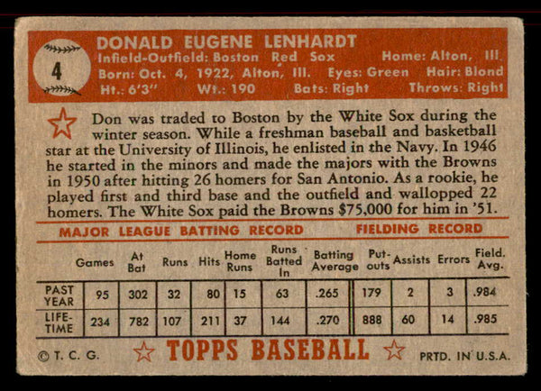 1952 Topps Baseball #004 Don Lenhardt Red Sox VG-EX Red 555846
