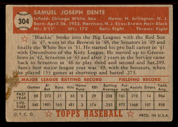 1952 Topps Baseball #304 Sam Dente White Sox VG 555854