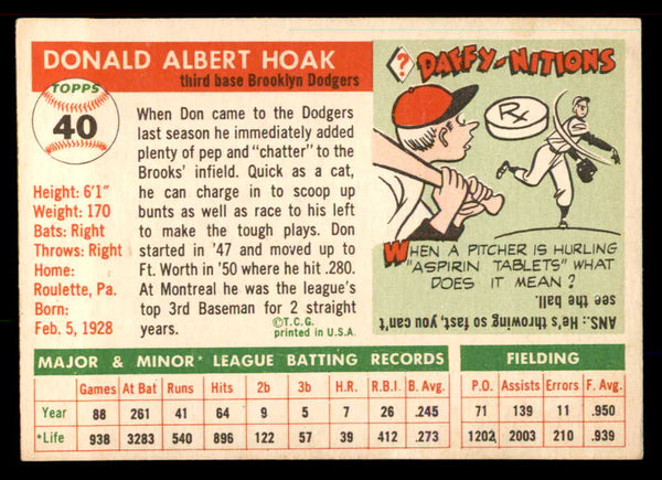1955 Topps Baseball #040 Don Hoak Dodgers VG-EX 555859