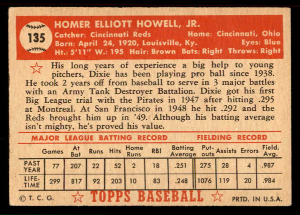1952 Topps Baseball #135 Dixie Howell Reds EX-MT 555867