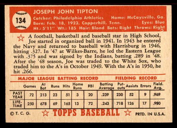1952 Topps Baseball #134 Joe Tipton A's EX-MT 555868