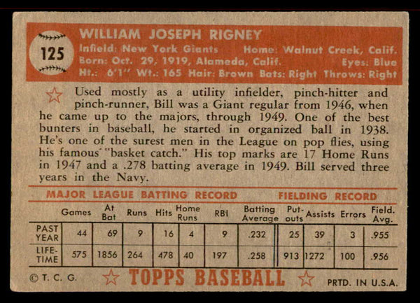 1952 Topps Baseball #125 Bill Rigney Giants EX-MT 555872