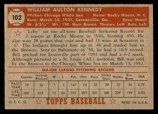 1952 Topps Baseball #102 Bill Kennedy Browns EX-MT 555875