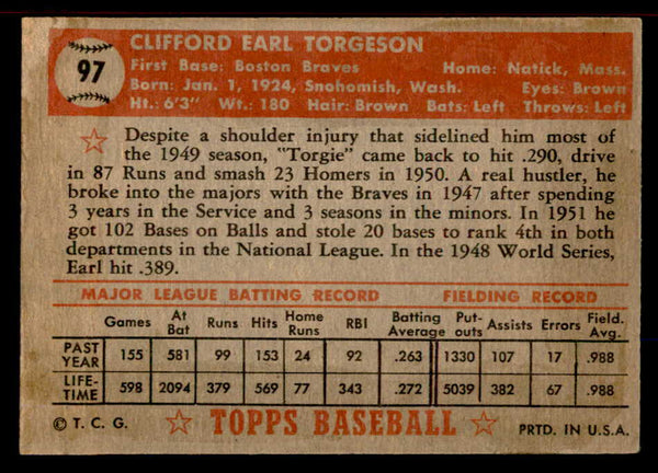 1952 Topps Baseball #097 Earl Torgeson Braves EX-MT 555876