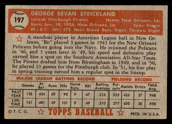 1952 Topps Baseball #197 George Strickland Pirates VG-EX 555898