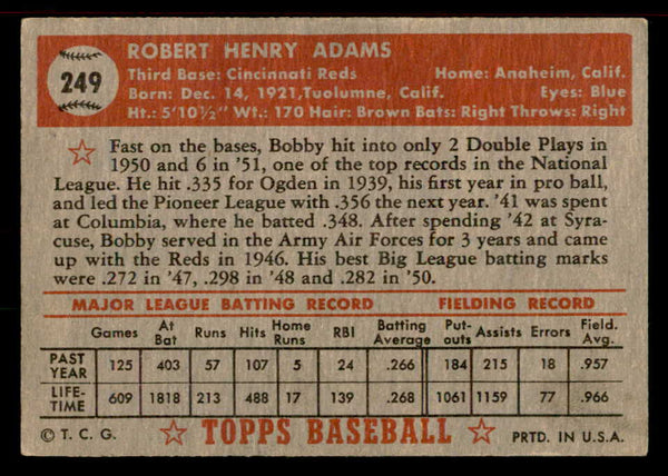 1952 Topps Baseball #249 Bobby Adams Reds EX-MT 555900