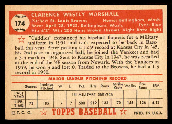 1952 Topps Baseball #174 Clarence Marshall Browns EX-MT 555907