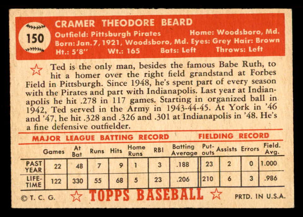 1952 Topps Baseball #150 Ted Beard Pirates EX-MT 555912