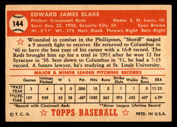 1952 Topps Baseball #144 Ed Blake Reds EX-MT 555914
