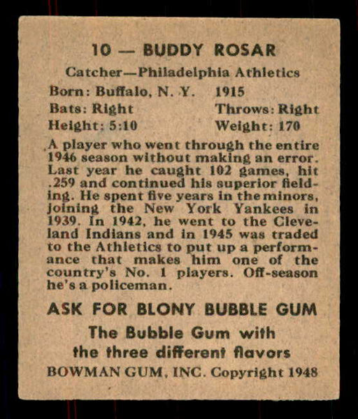 1948 Bowman Baseball #010 Buddy Rosar A's EX-MT 555916