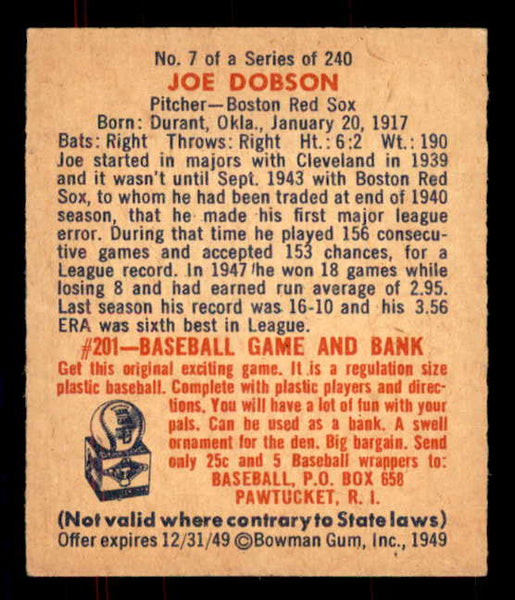 1949 Bowman Baseball #007 Joe Dobson Red Sox EX-MT 555923