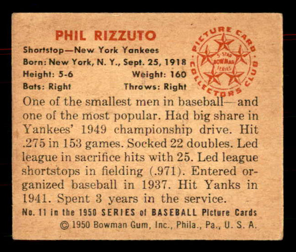 1950 Bowman Baseball #011 Phil Rizzuto Yankees VG 555937