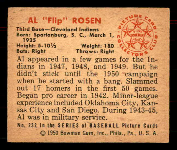 1950 Bowman Baseball #232 Al Rosen Indians EX 555940