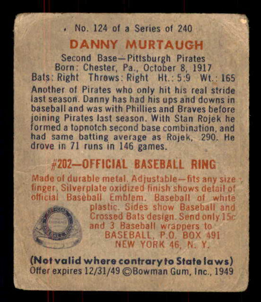 1949 Bowman Baseball #124 Danny Murtaugh Pirates Fair Print 555955