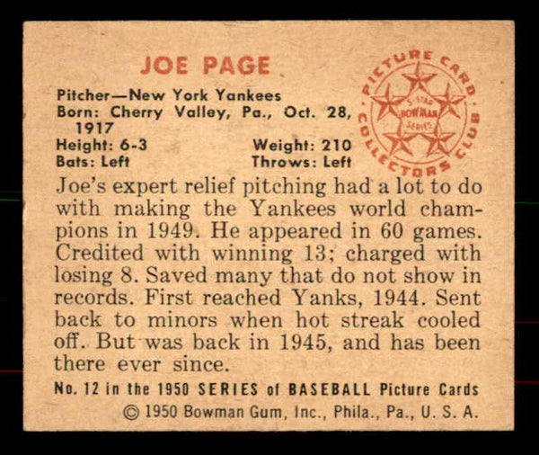 1950 Bowman Baseball #012 Joe Page Yankees EX-MT 556049