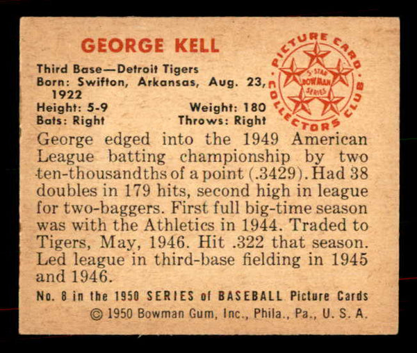 1950 Bowman Baseball #008 George Kell Tigers EX+/EX-MT 556052