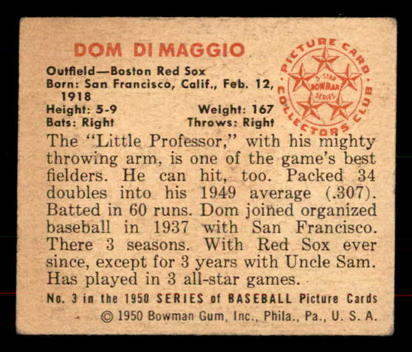 1950 Bowman Baseball #003 Dom DiMaggio Red Sox VG-EX 556053