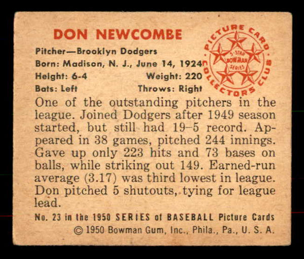 1950 Bowman Baseball #023 Don Newcombe Dodgers VG-EX 556059