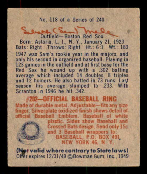 1949 Bowman Baseball #118 Sam Mele Red Sox EX-MT 556099
